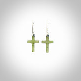 Hand carved medium Nephrite jade cross earrings. Made by NZ Pacific from real jade. Online jewellery for sale online by NZ Pacific.